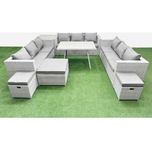 12 Seat Outdoor Patio pe Rattan Garden Furniture with Cushions 3 Seater Sofa Side Table 3 Stool Light Grey - Fimous 12 Seat Outdoor Patio pe Rattan Garden Furniture with Cushions 3 Seater Sofa Side Table 3 Stool Light Grey - Fimous
