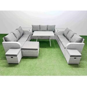 12 Seat Outdoor pe Rattan Garden Furniture with Cushions 3 Seater Sofa 2 Side Tables 3 Stool Light Grey - Fimous 12 Seat Outdoor pe Rattan Garden Furniture with Cushions 3 Seater Sofa 2 Side Tables 3 Stool Light Grey - Fimous