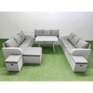 12 Seat Outdoor pe Rattan Garden Furniture with Cushions 3 Seater Sofa Side Table 3 Stool Light Grey - Fimous 12 Seat Outdoor pe Rattan Garden Furniture with Cushions 3 Seater Sofa Side Table 3 Stool Light Grey - Fimous