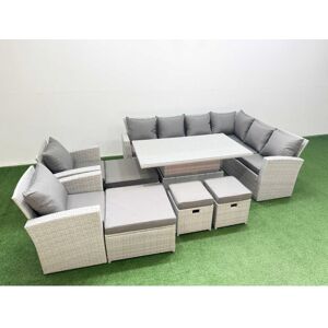 12 Seat Rattan Garden Furniture Corner Sofa Set Outdoor Adjustable Lifting Dining or Coffee Table Set with Armchair Light Grey - Fimous 12 Seat Rattan Garden Furniture Corner Sofa Set Outdoor Adjustable Lifting Dining or Coffee Table Set with Armchair Light Grey - Fimous
