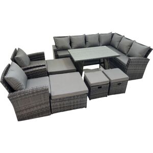 12 Seater Garden Outdoor Rattan Furniture Set Rattan Corner Sofa Oblong Dining Table with 2 Armchairs 4 Footstools Dark Grey - Fimous 12 Seater Garden Outdoor Rattan Furniture Set Rattan Corner Sofa Oblong Dining Table with 2 Armchairs 4 Footstools Dark Grey - Fimous