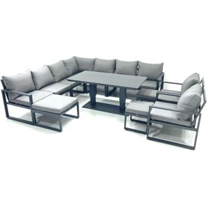 Fimous 12 Seater Outdoor Aluminum Garden Furniture Set Corner Sofa 2 Chair 3 Footstools Adjustable Rising Lifting Dining Table Sets Dark Grey Fimous 12 Seater Outdoor Aluminum Garden Furniture Set Corner Sofa 2 Chair 3 Footstools Adjustable Rising Lifting Dining Table Sets Dark Grey