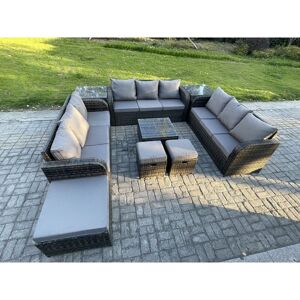 FIMOUS 12 Seater Rattan Outdoor Furniture Set Patio Garden Sofa Set with Square Coffee Table 3 Seater Sofa 3 Footstools 2 Side Tables Dark Grey Mixed FIMOUS 12 Seater Rattan Outdoor Furniture Set Patio Garden Sofa Set with Square Coffee Table 3 Seater Sofa 3 Footstools 2 Side Tables Dark Grey Mixed