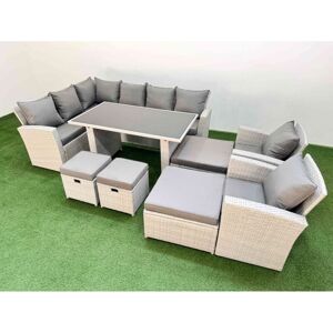12 Seater Wicker Rattan Corner Sofa Sets Outdoor Garden Furniture Sets with Rectangular Dining Table Lounge Sofa 4 Footstools Light Grey - Fimous 12 Seater Wicker Rattan Corner Sofa Sets Outdoor Garden Furniture Sets with Rectangular Dining Table Lounge Sofa 4 Footstools Light Grey - Fimous