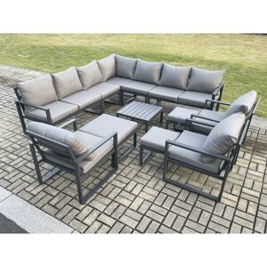 Fimous 13 Seater Outdoor Garden Furniture Set Aluminium Lounge Corner Sofa Square Coffee Table 3 Pcs Chair Sets with 3 Footstools Dark Grey Fimous 13 Seater Outdoor Garden Furniture Set Aluminium Lounge Corner Sofa Square Coffee Table 3 Pcs Chair Sets with 3 Footstools Dark Grey