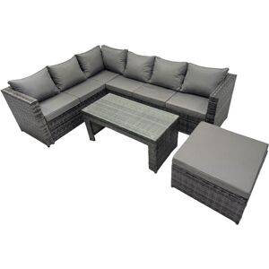 4 Pieces Outdoor pe Rattan Garden Furniture Corner Sofa Oblong Coffee Table Set with Cushions Big Footstool Dark Grey Mixed - Fimous 4 Pieces Outdoor pe Rattan Garden Furniture Corner Sofa Oblong Coffee Table Set with Cushions Big Footstool Dark Grey Mixed - Fimous