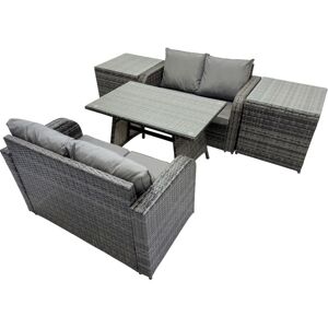 4 Seater Garden Outdoor Rattan Furniture Set Rattan Sofa Oblong Dining Table with 2 Side Table Dark Grey - Fimous 4 Seater Garden Outdoor Rattan Furniture Set Rattan Sofa Oblong Dining Table with 2 Side Table Dark Grey - Fimous