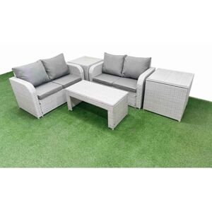 4 Seater Outdoor Love Sofa Set Rattan Garden Furniture Set with Oblong Coffee Table 2 Side Tables Light Grey - Fimous 4 Seater Outdoor Love Sofa Set Rattan Garden Furniture Set with Oblong Coffee Table 2 Side Tables Light Grey - Fimous