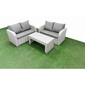 Fimous - 4 Seater Outdoor Love Sofa Set Rattan Garden Furniture Set with Oblong Coffee Table Light Grey Fimous - 4 Seater Outdoor Love Sofa Set Rattan Garden Furniture Set with Oblong Coffee Table Light Grey