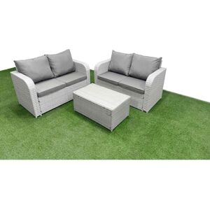 Fimous - 4 Seater Outdoor Love Sofa Set Rattan Garden Furniture Set with Rectangular Coffee Table Light Grey Fimous - 4 Seater Outdoor Love Sofa Set Rattan Garden Furniture Set with Rectangular Coffee Table Light Grey
