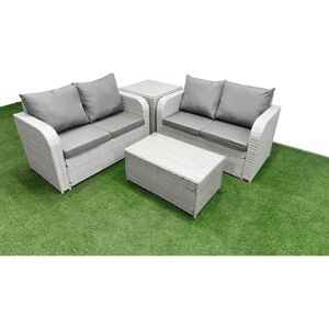 4 Seater Outdoor Love Sofa Set Rattan Garden Furniture Set with Rectangular Coffee Table Side Table Light Grey - Fimous 4 Seater Outdoor Love Sofa Set Rattan Garden Furniture Set with Rectangular Coffee Table Side Table Light Grey - Fimous