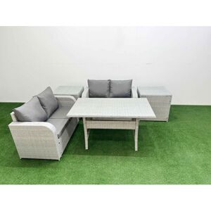 4 Seater Outdoor Love Sofa Set Rattan Garden Furniture Set with Rectangular Dining Table 2 Side Tables Light Grey - Fimous 4 Seater Outdoor Love Sofa Set Rattan Garden Furniture Set with Rectangular Dining Table 2 Side Tables Light Grey - Fimous