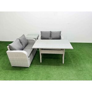 4 Seater Outdoor Love Sofa Set Rattan Garden Furniture Set with Rectangular Dining Table Side Table Light Grey - Fimous 4 Seater Outdoor Love Sofa Set Rattan Garden Furniture Set with Rectangular Dining Table Side Table Light Grey - Fimous