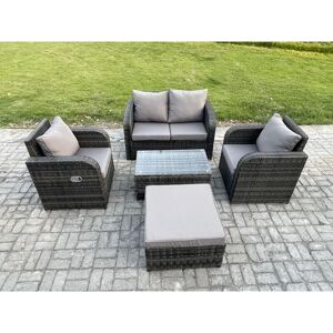 5 pc Outdoor pe Rattan Garden Furniture Set Wicker Love Sofa Coffee Table 2 Armchair Big Footstool Dark Grey Mixed - Fimous 5 pc Outdoor pe Rattan Garden Furniture Set Wicker Love Sofa Coffee Table 2 Armchair Big Footstool Dark Grey Mixed - Fimous