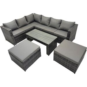 5 Pieces Outdoor pe Rattan Garden Furniture Corner Sofa Oblong Coffee Table Set with Cushions 2 Big Footstools Dark Grey Mixed - Fimous 5 Pieces Outdoor pe Rattan Garden Furniture Corner Sofa Oblong Coffee Table Set with Cushions 2 Big Footstools Dark Grey Mixed - Fimous
