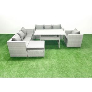 5 Pieces Outdoor Rattan Sofa Set with Cushions Patio Garden Furniture Sets with Armchair Dining Table Big Footstool - Fimous 5 Pieces Outdoor Rattan Sofa Set with Cushions Patio Garden Furniture Sets with Armchair Dining Table Big Footstool - Fimous