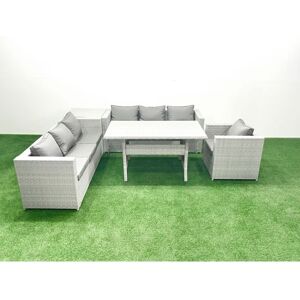 Fimous 5 Pieces Outdoor Rattan Sofa Set with Cushions Patio Garden Furniture Sets with Armchair Dining Table Side Table Fimous 5 Pieces Outdoor Rattan Sofa Set with Cushions Patio Garden Furniture Sets with Armchair Dining Table Side Table