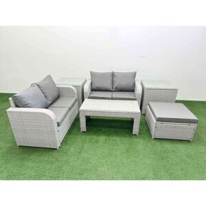 5 Seater Outdoor Love Sofa Set Rattan Garden Furniture Set with Oblong Coffee Table Big Footstool 2 Side Tables Light Grey - Fimous 5 Seater Outdoor Love Sofa Set Rattan Garden Furniture Set with Oblong Coffee Table Big Footstool 2 Side Tables Light Grey - Fimous