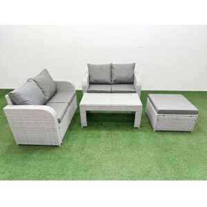 Fimous - 5 Seater Outdoor Love Sofa Set Rattan Garden Furniture Set with Oblong Coffee Table Big Footstool Light Grey Fimous - 5 Seater Outdoor Love Sofa Set Rattan Garden Furniture Set with Oblong Coffee Table Big Footstool Light Grey