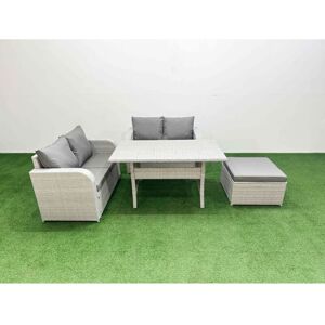 5 Seater Outdoor Love Sofa Set Rattan Garden Furniture Set with Rectangular Dining Table Big Footstool Light Grey - Fimous 5 Seater Outdoor Love Sofa Set Rattan Garden Furniture Set with Rectangular Dining Table Big Footstool Light Grey - Fimous