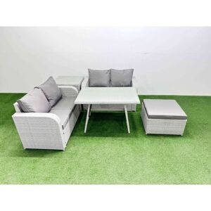 5 Seater Outdoor Love Sofa Set Rattan Garden Furniture Set with Rectangular Dining Table Side Table Big Footstool Light Grey - Fimous 5 Seater Outdoor Love Sofa Set Rattan Garden Furniture Set with Rectangular Dining Table Side Table Big Footstool Light Grey - Fimous