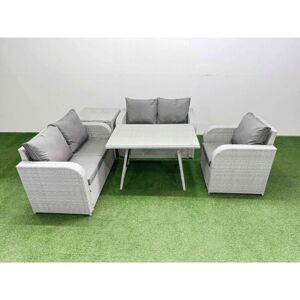 5 Seater Outdoor Rattan Garden Furniture Set Love Sofa Reclining Chair Set with Rectangular Dining Table Side Table Light Grey - Fimous 5 Seater Outdoor Rattan Garden Furniture Set Love Sofa Reclining Chair Set with Rectangular Dining Table Side Table Light Grey - Fimous