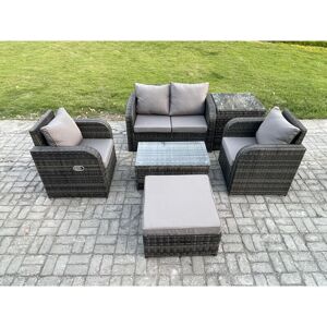 6 pc Outdoor pe Rattan Garden Furniture Set Wicker Love Sofa Coffee Table 2 Armchair Big Footstool Side Table Dark Grey Mixed - Fimous 6 pc Outdoor pe Rattan Garden Furniture Set Wicker Love Sofa Coffee Table 2 Armchair Big Footstool Side Table Dark Grey Mixed - Fimous