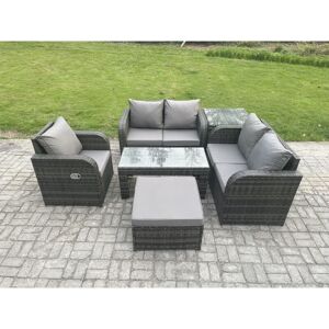6 pcs Garden Furniture set Rattan Outdoor Lounge Sofa Table Chair With Tempered Glass Table Dark Grey Mixed - Fimous 6 pcs Garden Furniture set Rattan Outdoor Lounge Sofa Table Chair With Tempered Glass Table Dark Grey Mixed - Fimous