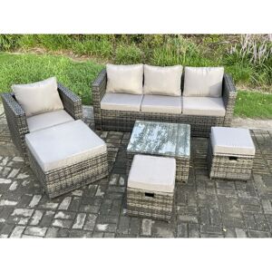 Fimous 6 PCS Outdoor Lounge Sofa Set Wicker PE Rattan Garden Furniture Set with Armchair Square Coffee Table 3 Small Footstools Dark Grey Mixed Fimous 6 PCS Outdoor Lounge Sofa Set Wicker PE Rattan Garden Furniture Set with Armchair Square Coffee Table 3 Small Footstools Dark Grey Mixed