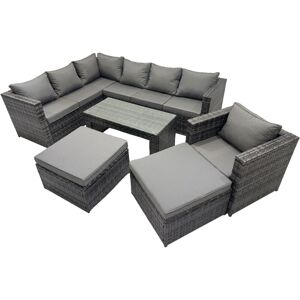 Fimous 6 Pieces Outdoor PE Rattan Garden Furniture Corner Sofa Oblong Coffee Table Set with Cushions 2 Big Footstools Dark Grey Mixed Fimous 6 Pieces Outdoor PE Rattan Garden Furniture Corner Sofa Oblong Coffee Table Set with Cushions 2 Big Footstools Dark Grey Mixed