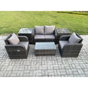 6 pc Outdoor pe Rattan Garden Furniture Set Wicker Love Sofa Coffee Table 2 Armchair 2 Side Tables Dark Grey Mixed - Fimous 6 pc Outdoor pe Rattan Garden Furniture Set Wicker Love Sofa Coffee Table 2 Armchair 2 Side Tables Dark Grey Mixed - Fimous