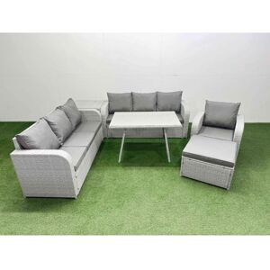 6 Pieces Outdoor pe Rattan Garden Furniture with Cushions Reclining Chair Side Table Big Stool Light Grey - Fimous 6 Pieces Outdoor pe Rattan Garden Furniture with Cushions Reclining Chair Side Table Big Stool Light Grey - Fimous