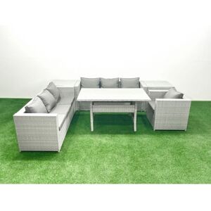 6 Pieces Outdoor Rattan Sofa Set with Cushions Patio Garden Furniture Sets with Armchair Dining Table 2 Side Tables - Fimous 6 Pieces Outdoor Rattan Sofa Set with Cushions Patio Garden Furniture Sets with Armchair Dining Table 2 Side Tables - Fimous