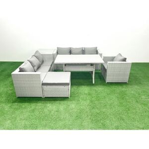 6 Pieces Outdoor Rattan Sofa Set with Cushions Patio Garden Furniture Sets with Armchair Dining Table Side Table Big Footstool - Fimous 6 Pieces Outdoor Rattan Sofa Set with Cushions Patio Garden Furniture Sets with Armchair Dining Table Side Table Big Footstool - Fimous