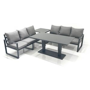 Fimous 6 Seater Aluminium Outdoor Garden Furniture Set with Adjustable Rising Lifting Dining Table 3 Seater Sofa Side Table Dark Grey Fimous 6 Seater Aluminium Outdoor Garden Furniture Set with Adjustable Rising Lifting Dining Table 3 Seater Sofa Side Table Dark Grey