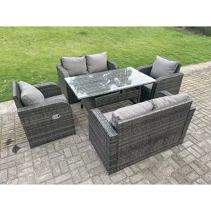 6 Seater Dark Grey pe Wicker Rattan Garden Furniture Set Reclining Chair 2 Seater Love Sofa Set Outdoor Rectangular Dining Table - Fimous 6 Seater Dark Grey pe Wicker Rattan Garden Furniture Set Reclining Chair 2 Seater Love Sofa Set Outdoor Rectangular Dining Table - Fimous