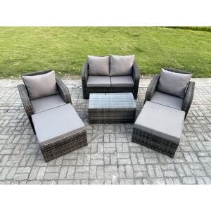 Fimous 6 Seater Garden Furniture Set Rattan Outdoor Lounge Sofa Chair With Tempered Glass Table 2 Big Footstool Dark Grey Mixed Fimous 6 Seater Garden Furniture Set Rattan Outdoor Lounge Sofa Chair With Tempered Glass Table 2 Big Footstool Dark Grey Mixed