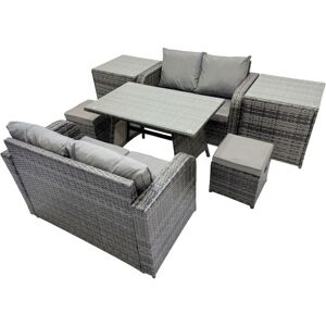 6 Seater Garden Outdoor Rattan Furniture Set Rattan Sofa Oblong Dining Table with 2 Small Footstools 2 Side Table Dark Grey - Fimous 6 Seater Garden Outdoor Rattan Furniture Set Rattan Sofa Oblong Dining Table with 2 Small Footstools 2 Side Table Dark Grey - Fimous