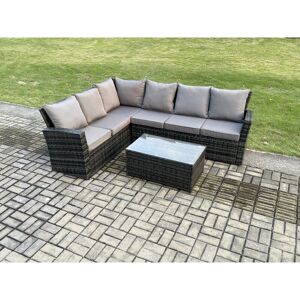 Fimous - 6 Seater High Back Rattan Garden Furniture Set Corner Sofa With Rectangular Coffee Table Fimous - 6 Seater High Back Rattan Garden Furniture Set Corner Sofa With Rectangular Coffee Table