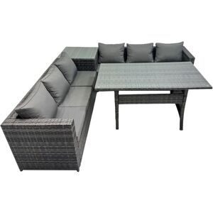 Fimous - 6 Seater Outdoor Corner Sofa Dining Table Set Garden Rattan Furniture Set with Side Table Dark Grey Fimous - 6 Seater Outdoor Corner Sofa Dining Table Set Garden Rattan Furniture Set with Side Table Dark Grey