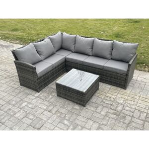 6 Seater Outdoor Garden Furniture Set Wicker pe Rattan Corner Sofa Set with Square Coffee Table Dark Grey Mixed - Fimous 6 Seater Outdoor Garden Furniture Set Wicker pe Rattan Corner Sofa Set with Square Coffee Table Dark Grey Mixed - Fimous