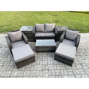 Fimous 6 Seater Outdoor Lounge Sofa Set Rattan Garden Furniture Set with Rectangular Coffee Table 2 Big Footstool 2 Side Tables Dark Grey Mixed Fimous 6 Seater Outdoor Lounge Sofa Set Rattan Garden Furniture Set with Rectangular Coffee Table 2 Big Footstool 2 Side Tables Dark Grey Mixed