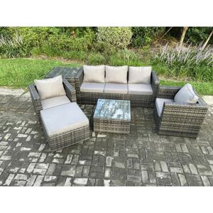 Fimous 6 Seater Outdoor Lounge Sofa Set Wicker PE Rattan Garden Furniture Set with Armchair Square Coffee Table Big Footstool Dark Grey Mixed Fimous 6 Seater Outdoor Lounge Sofa Set Wicker PE Rattan Garden Furniture Set with Armchair Square Coffee Table Big Footstool Dark Grey Mixed