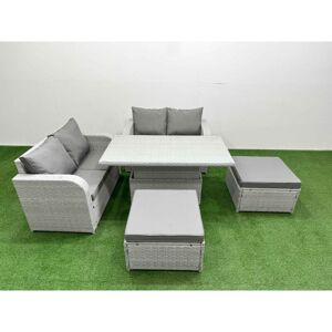 6 Seater Outdoor Love Sofa Set Rattan Garden Furniture Set with Adjustable Lifting Dining or Coffee Table 2 Footstool Light Grey - Fimous 6 Seater Outdoor Love Sofa Set Rattan Garden Furniture Set with Adjustable Lifting Dining or Coffee Table 2 Footstool Light Grey - Fimous