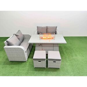 6 Seater Outdoor Love Sofa Set Rattan Garden Furniture Set with Firepit Dining Table 2 Small Stools Light Grey - Fimous 6 Seater Outdoor Love Sofa Set Rattan Garden Furniture Set with Firepit Dining Table 2 Small Stools Light Grey - Fimous