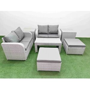 6 Seater Outdoor Love Sofa Set Rattan Garden Furniture Set with Oblong Coffee Table 2 Footstool 2 Side Tables Light Grey - Fimous 6 Seater Outdoor Love Sofa Set Rattan Garden Furniture Set with Oblong Coffee Table 2 Footstool 2 Side Tables Light Grey - Fimous