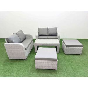6 Seater Outdoor Love Sofa Set Rattan Garden Furniture Set with Oblong Coffee Table 2 Footstool Light Grey - Fimous 6 Seater Outdoor Love Sofa Set Rattan Garden Furniture Set with Oblong Coffee Table 2 Footstool Light Grey - Fimous