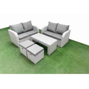 6 Seater Outdoor Love Sofa Set Rattan Garden Furniture Set with Oblong Coffee Table 2 Small Stools Light Grey - Fimous 6 Seater Outdoor Love Sofa Set Rattan Garden Furniture Set with Oblong Coffee Table 2 Small Stools Light Grey - Fimous