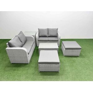 6 Seater Outdoor Love Sofa Set Rattan Garden Furniture Set with Rectangular Coffee Table 2 Footstool Side Table Light Grey - Fimous 6 Seater Outdoor Love Sofa Set Rattan Garden Furniture Set with Rectangular Coffee Table 2 Footstool Side Table Light Grey - Fimous