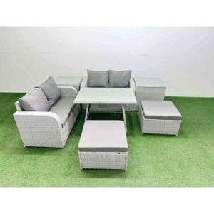 6 Seater Outdoor Love Sofa Set Rattan Garden Furniture Set with Rectangular Dining Table 2 Side Tables 2 Big Footstool Light Grey - Fimous 6 Seater Outdoor Love Sofa Set Rattan Garden Furniture Set with Rectangular Dining Table 2 Side Tables 2 Big Footstool Light Grey - Fimous
